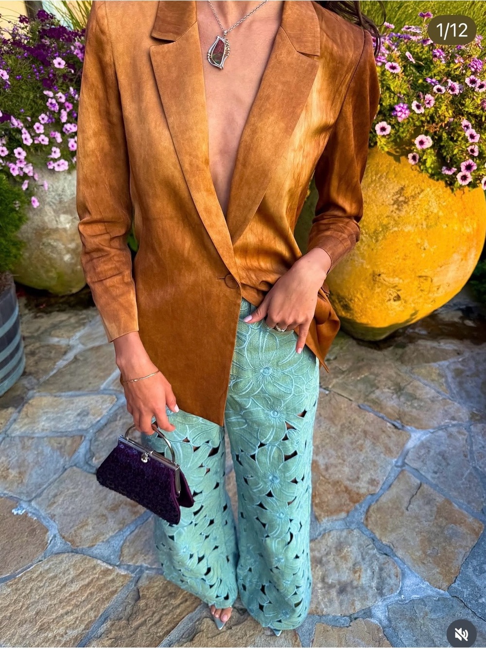 Cynthia Rowley Floral Cutout Wide-Leg Jeans in Sage and Ivory - Picture 4 of 16